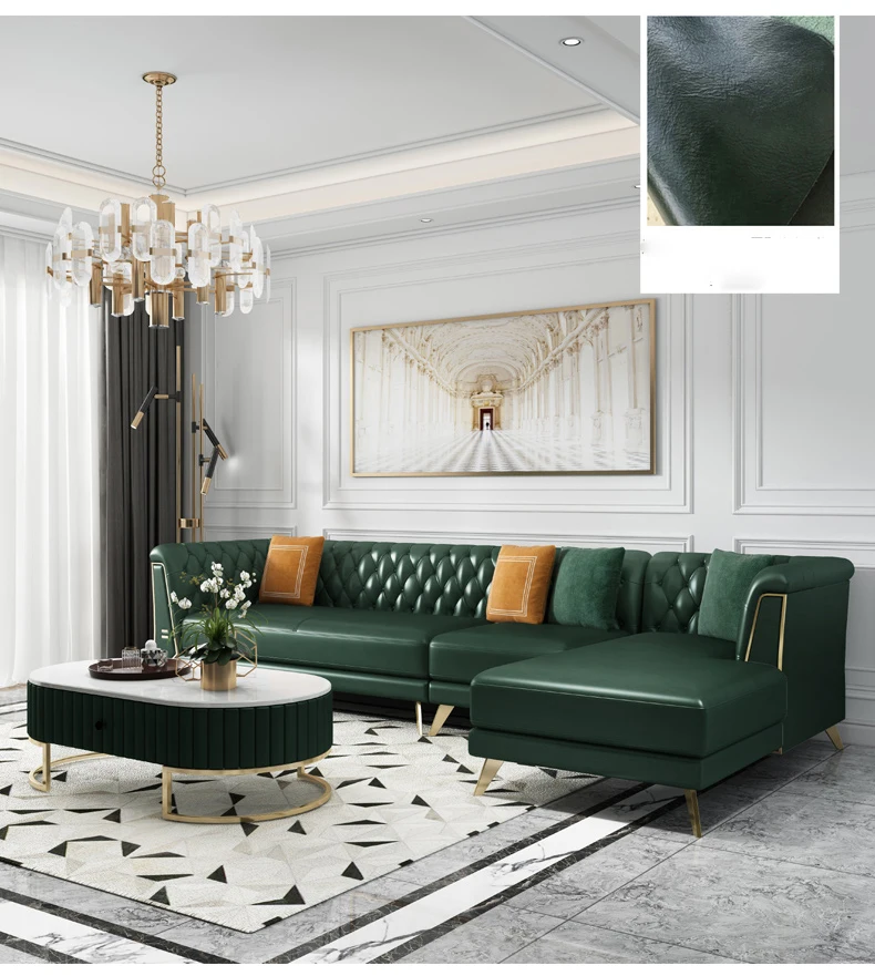 #Factory Direct Sales Chesterfield Sofa  Latest Design Microfiber Leather Light Luxury Leather Couch Set Modular Living RoomSofa