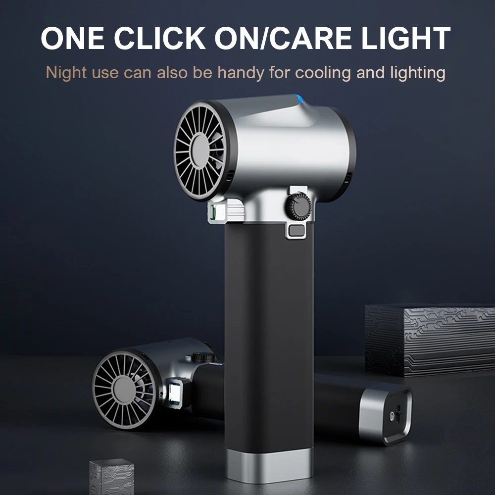 64MM Handheld Turbo Jet Fan Rechargeable 60m/s Turbo Jet Fan with LED Light for Car Cleaning 4 gears Adjustable wind