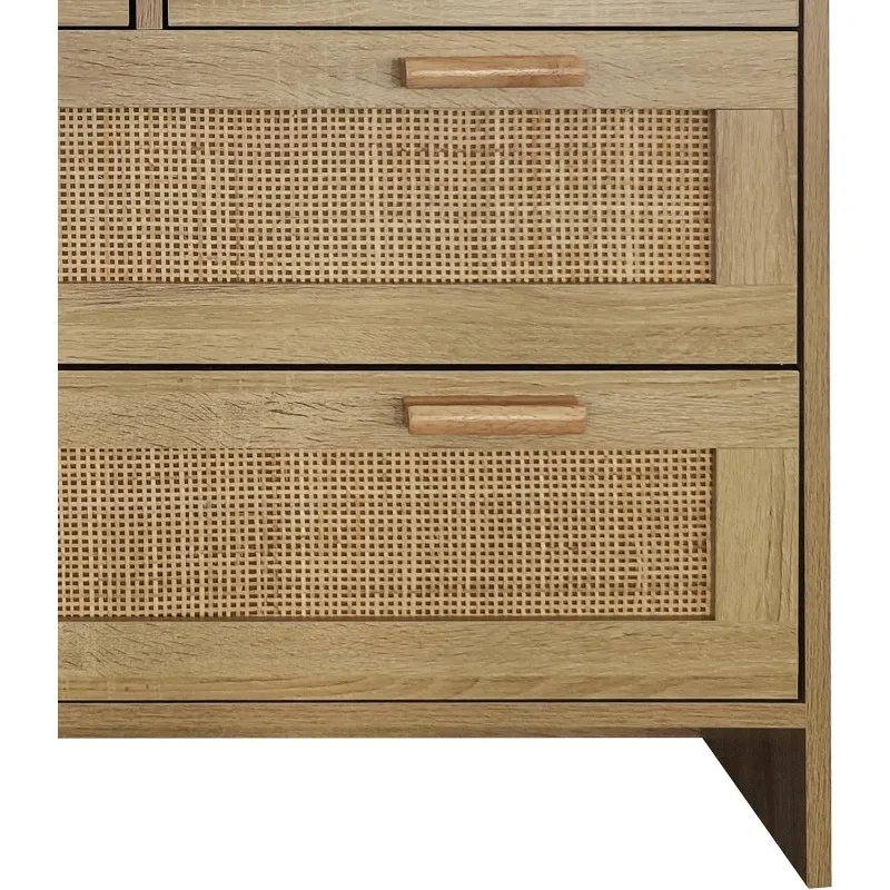 Commode en rotin pour chambre à coucher, 4 coffres de portes d'entrée de proximité, commode Boho en bois naturel avec pieds en bois, rangement spacieux