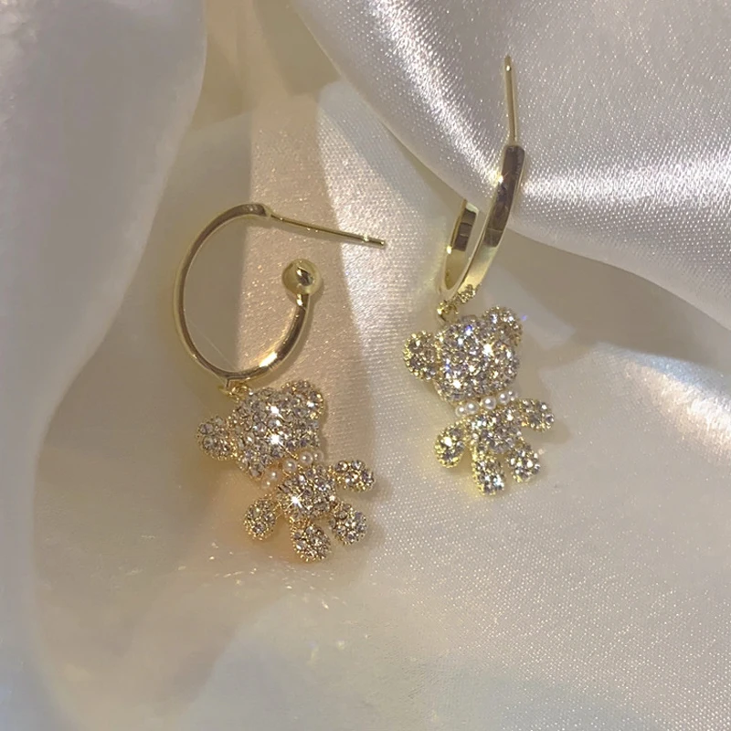 Korean 2022 Fashion Trends Temperament Shine Bear Earrings Brilliant Exquisite Atmosphere Luxury Alloy Plating Earrings Pendant