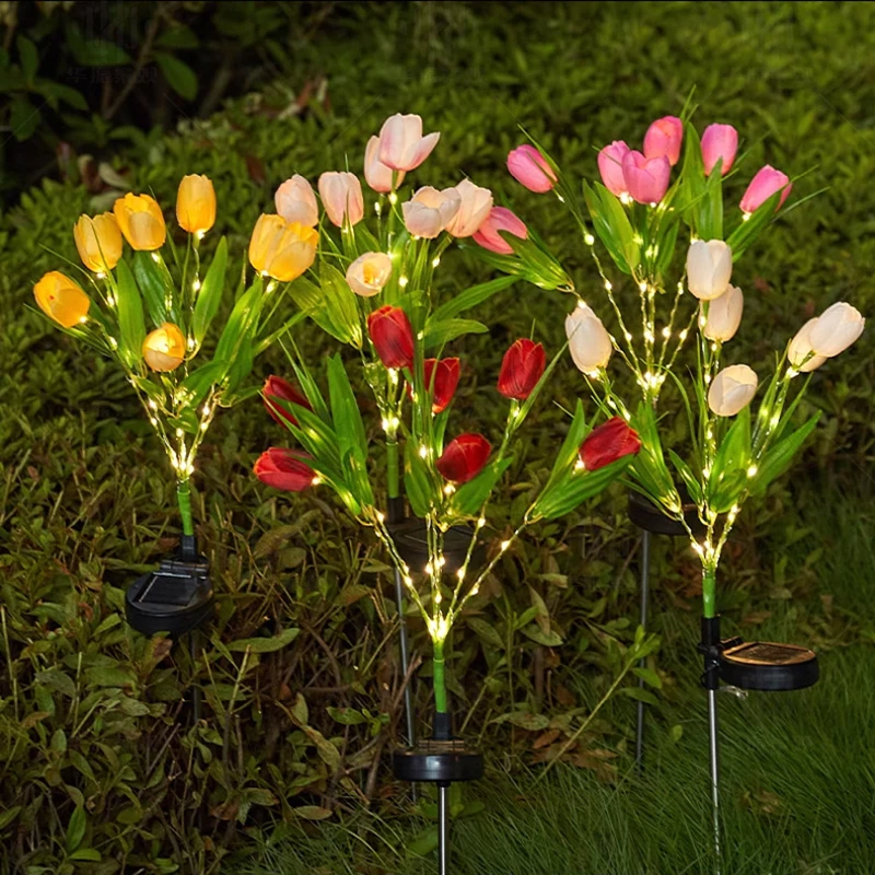 Solar Flower Light Outdoor Waterproof Solar Tulip Lights LED Garden Stake Light for Pathway Lawn Patio Yard Landscape Decorative