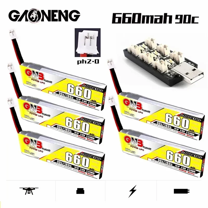 

Литий-полимерный аккумулятор Gaoneng GNB 1S HV 660 мАч 90C/180C с зарядным устройством для Emax Tinyhawk King Kong Ldarc TINY7 Drone PH2.0