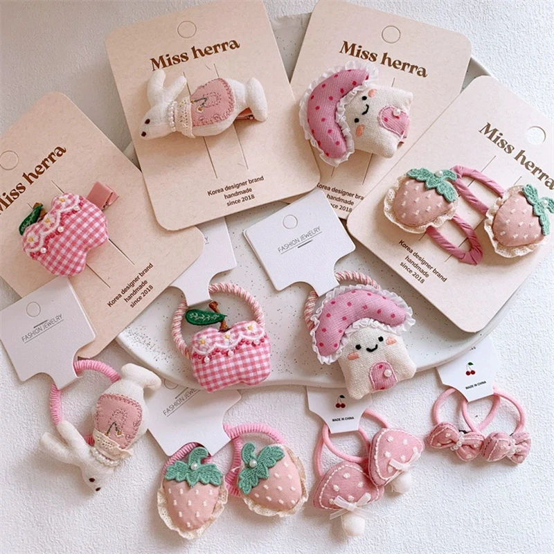 الكرتون الفطر مقاطع الشعر للفتيات الوردي دبابيس الشعر الطفل الجانب كليب لطيف دمية إكسسوارات الشعر الاطفال الشعر التعادل فتاة ذيل حصان حامل #1