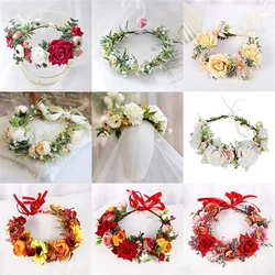 Corona de flores artificiales para novia y mujer, corona de flores de playa Bohemia, banda para el cabello, diadema Floral para boda, accesorios para el cabello para niña