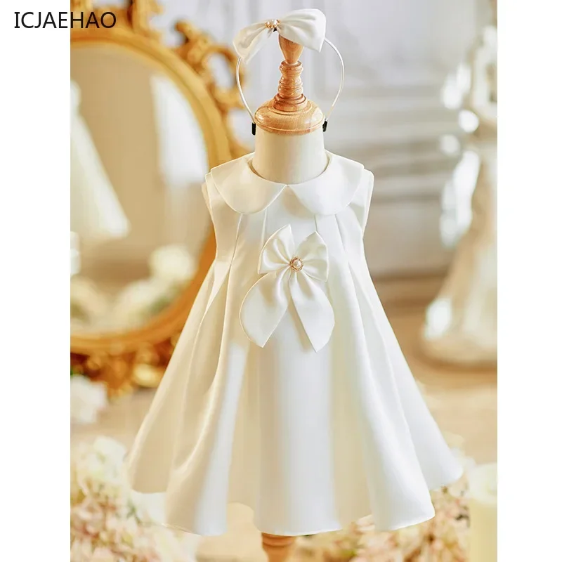 

ICJAEHAO 2024 White One Year Old Birthday Party Baby Girls Dress Wedding Flower Girl Princess Elegan Children Grasp Week Costume