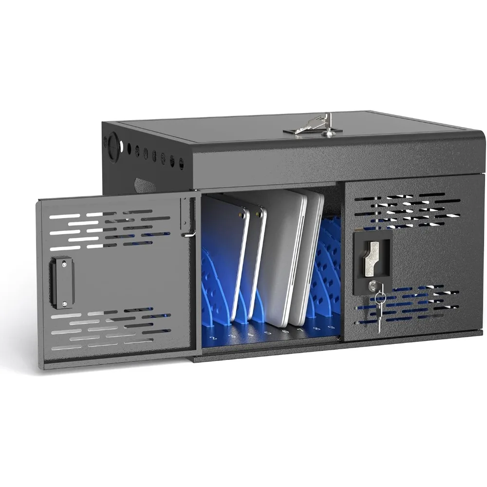 

16-Unit Charging Cabinet for Laptops & Tablets - Locking Laptop Storage Box with Cable Management, Charger Storage, and Ground