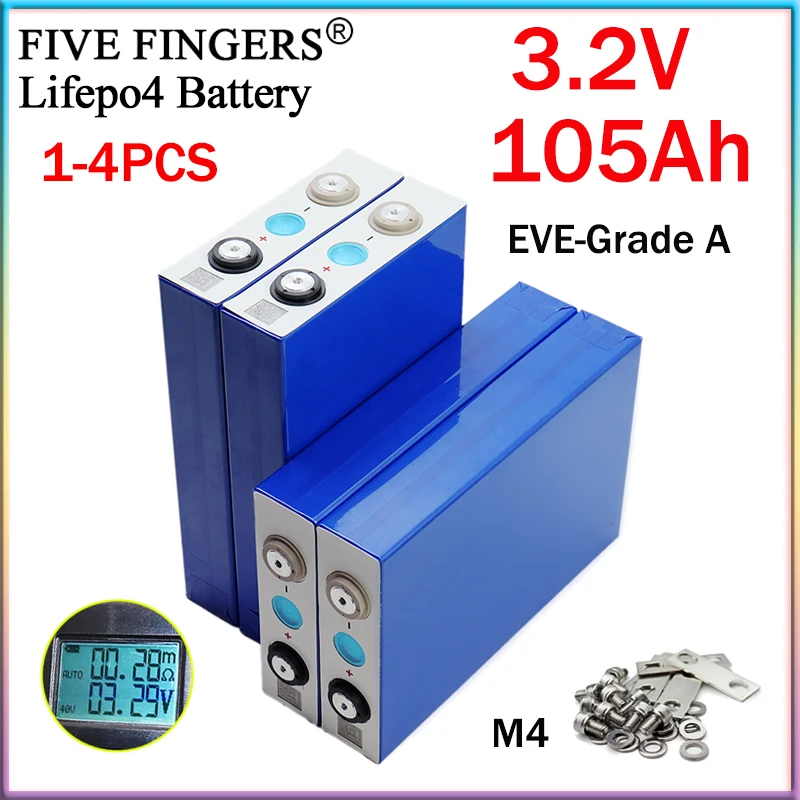 

1-4PCS 3.2V 105Ah LiFePO4 Rechargeable battery 3C Lithium iron phosphate DIY 12v 24v Electric car boat Power tools Grade A Cells