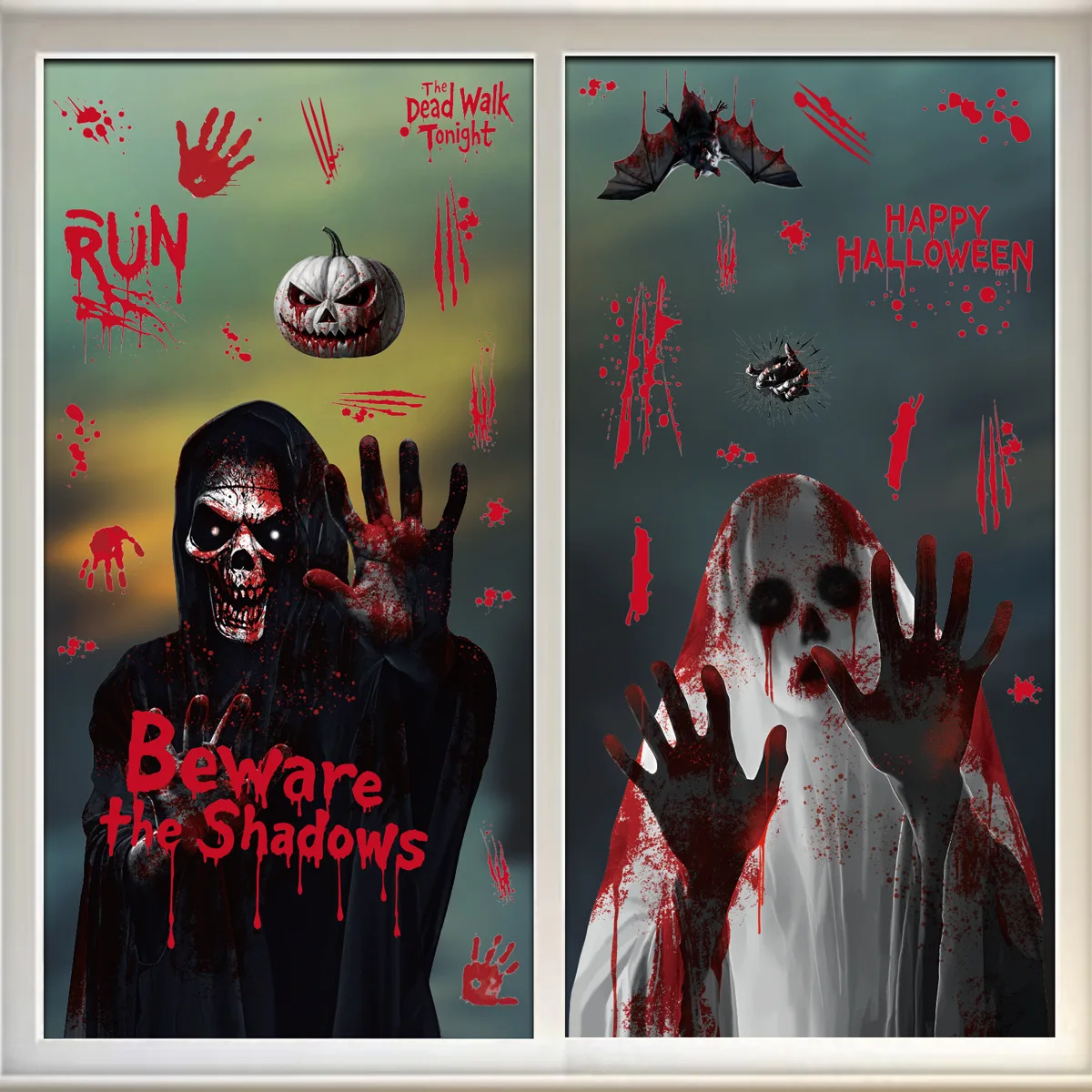 ملصقات لاصقة ثابتة للهالوين لعام 2025 - شارات نافذة مطبوعة يدويًا للمرأة المخيفة لديكور المنزل والحفلات المخيفة #4