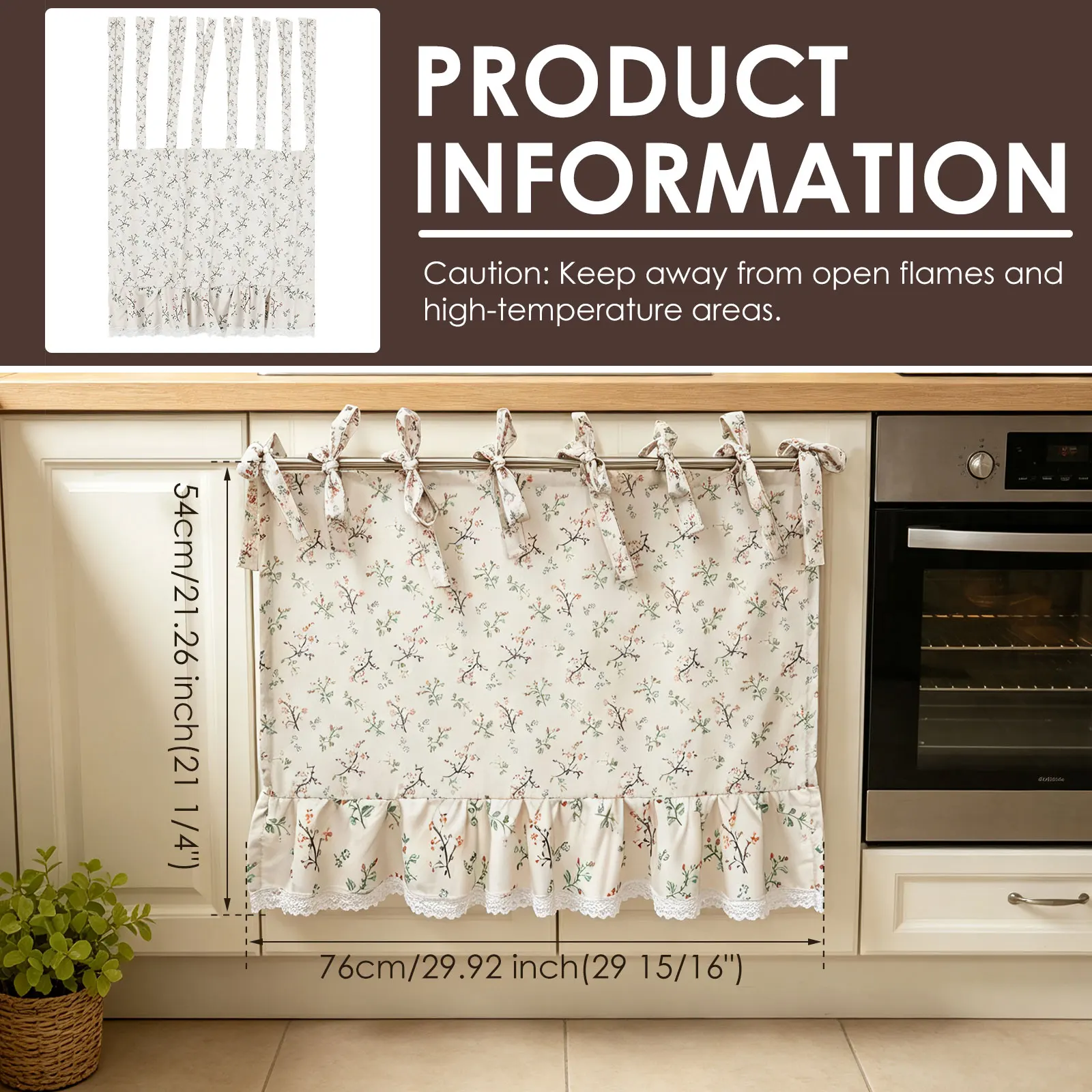 Oven Skirt Curtain Decoration Tie Top Oven Skirt Easy Install Cotton Dishwasher Hidden Door Curtain for Cabinet and Hide Clutter