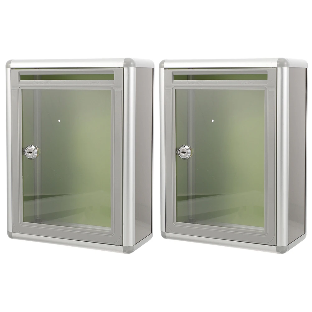 

2 Pcs Transparent Mailbox Wall Mounted Metal Ballot Suggestion Boxes Fundraising Apartment Donation Valentines Day Security Lock