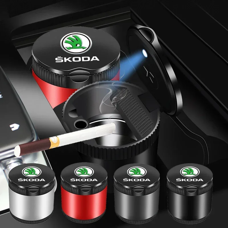 

Car New Shape LED Ashtray Garbage Coin Storage Container For Skoda Octavia A5 Superb old Febia Roomster 2013-2008 rapid Roomster