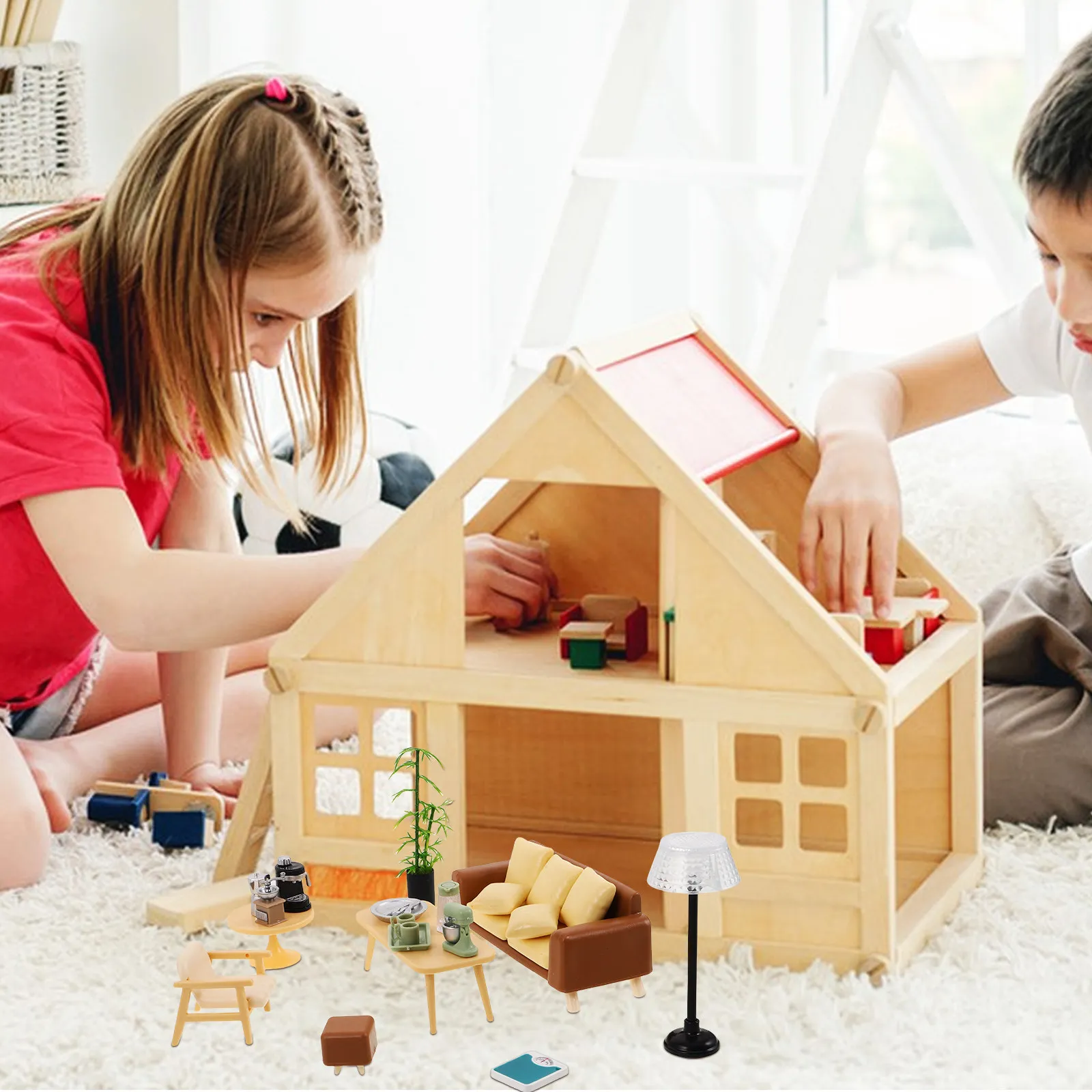 

Набор миниатюрной мебели для кукольного домика: реалистичный диван и журнальный столик для гостиной, декор для ролевых игр, фотосъемки, DIY-проектов