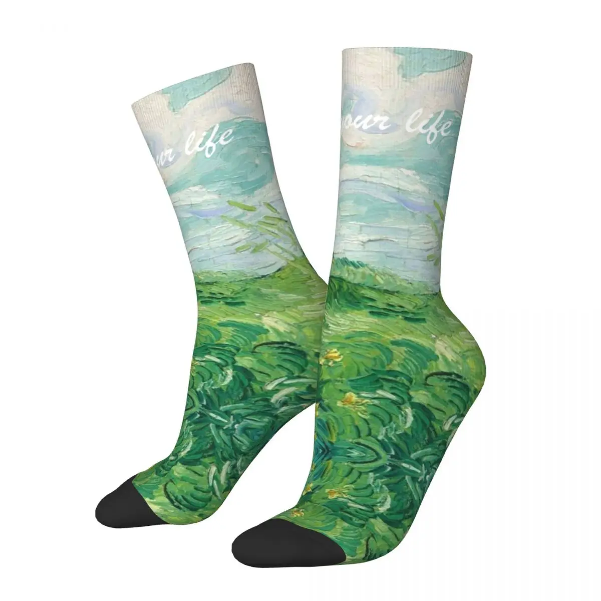 Green Wheat Fields Socks Autumn Van Gogh Painting Stockings Casual Women Men Medium Soft Socks Custom Cycling Anti Skid Socks