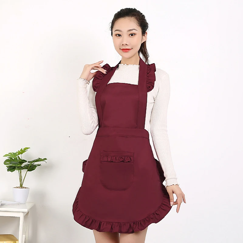 Korean Fashion Lovely Princess Solid Color Aprons Florist Shop Nail Store Beautician Hanging Neck Work Clothes Kitchen Apron