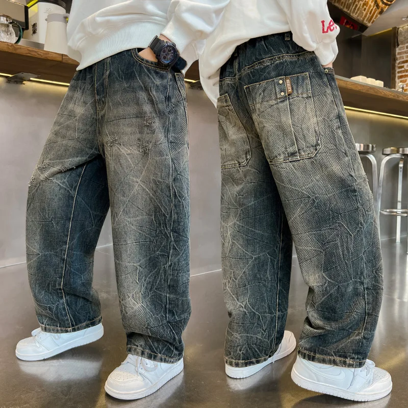 

New Design Kids Stylish Jeans For Boys Fashion Street Trousers Children Trendy Denim Pants Age 5 6 7 8 9 10 11 12 13 14 Years