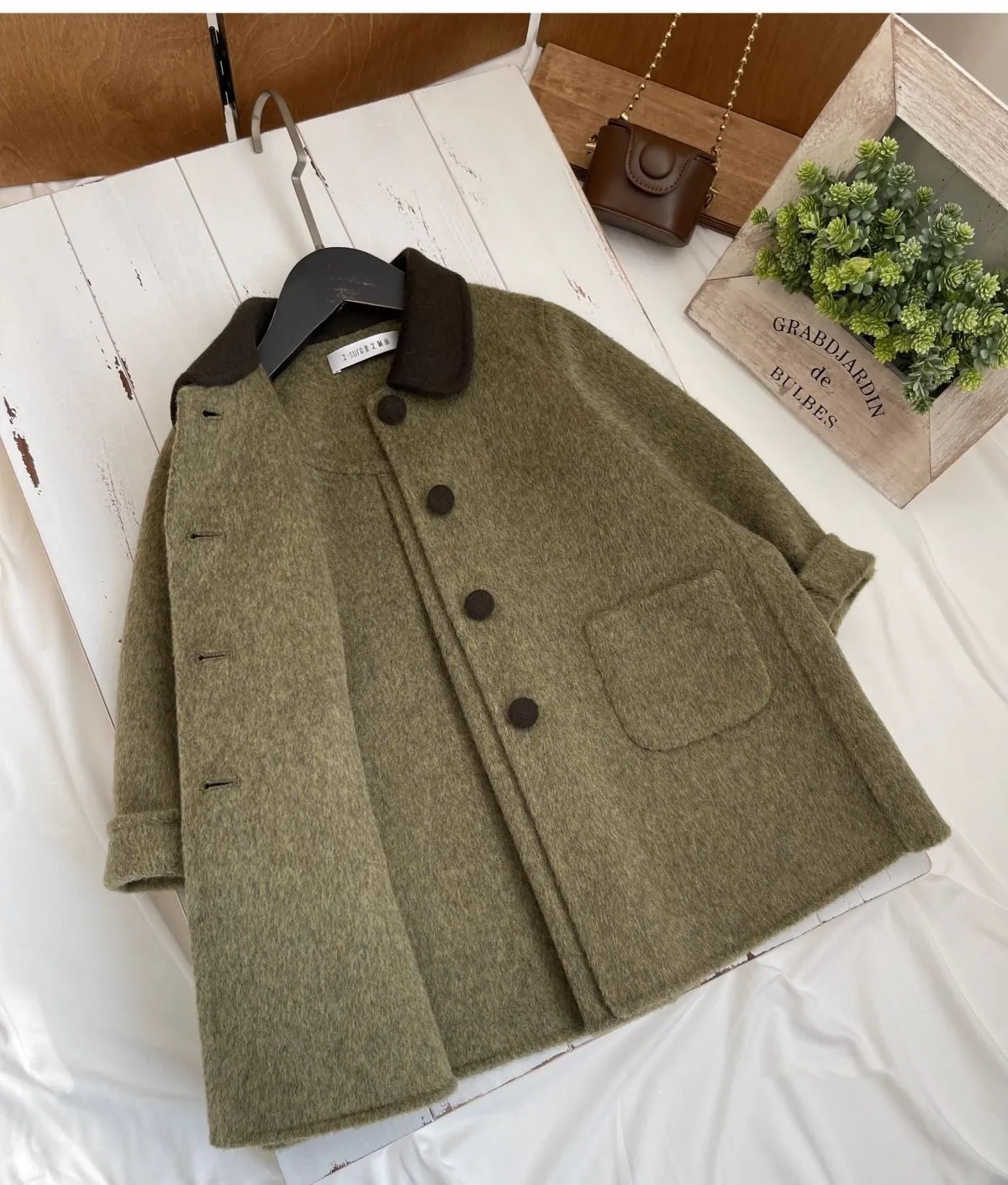 90-160 سنتيمتر الفتيات معطف الصوف الخريف/الشتاء جديد للأطفال الرجعية الأخضر طوق مزدوجة الوجهين المنسوجة القوس معطف