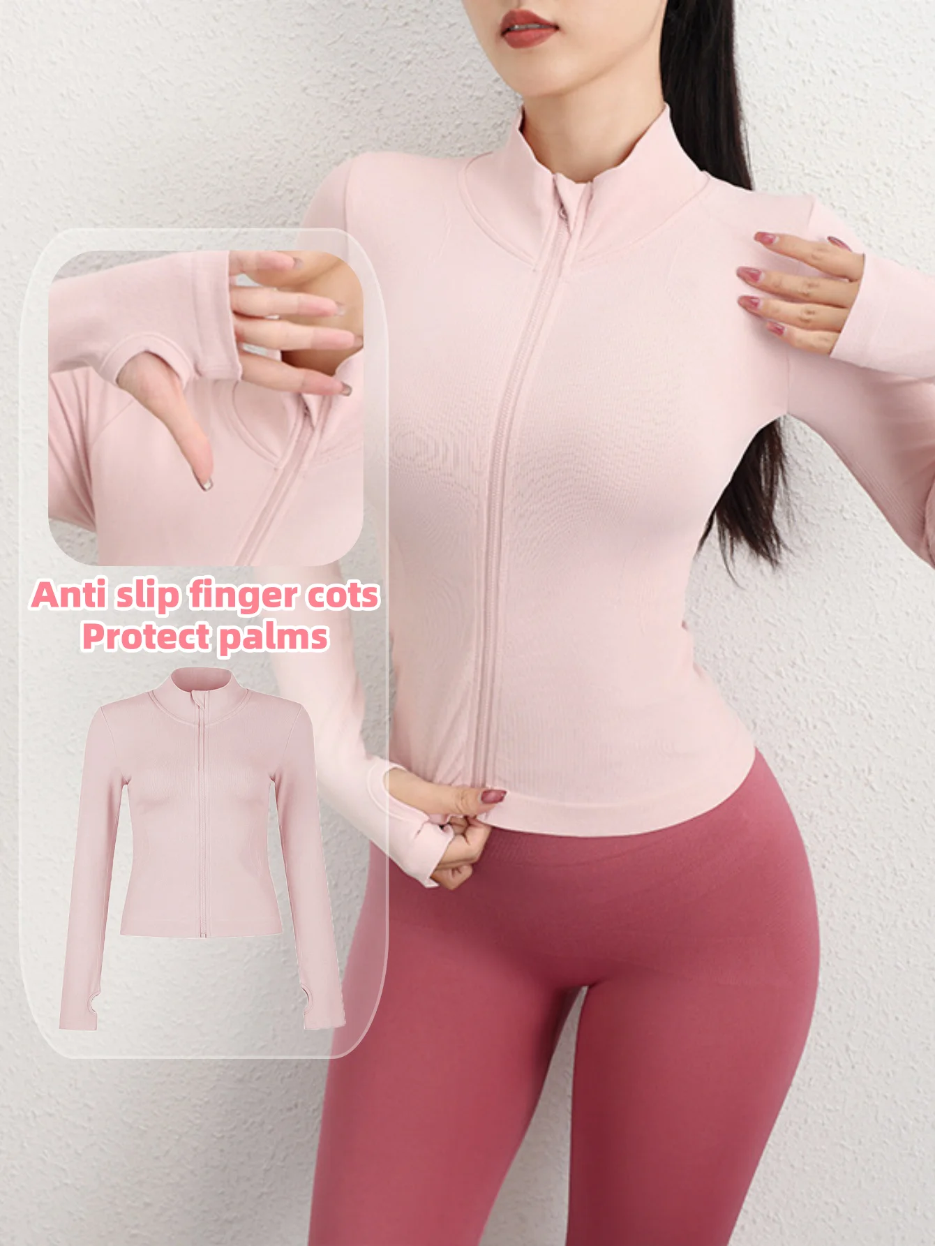 Zipper stand up collar fitness top, high stretch windproof yoga jacket