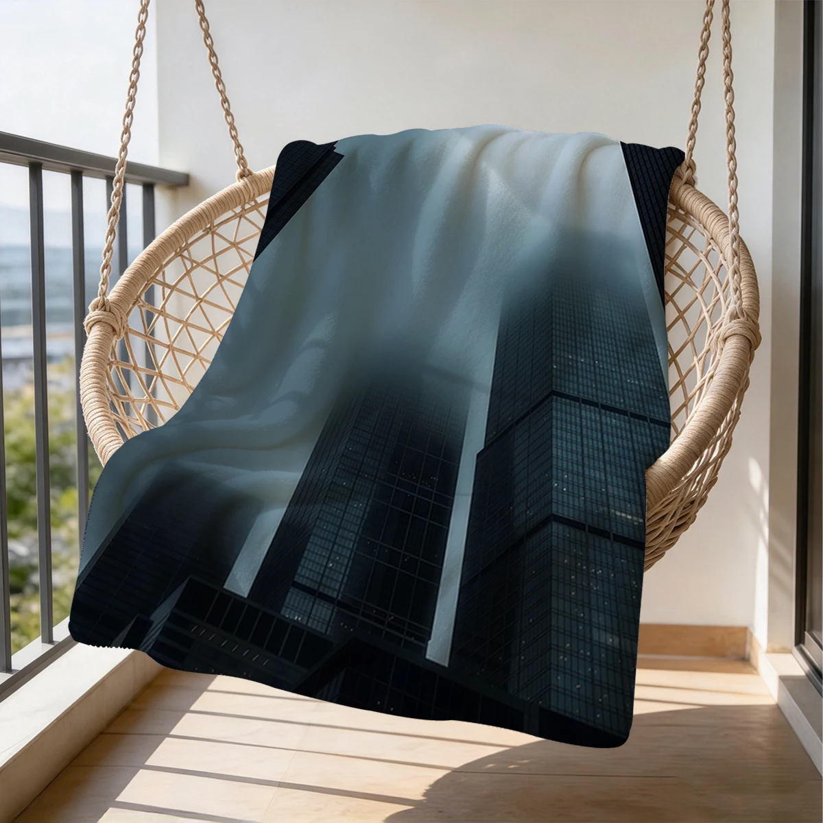 Skyscrapers In Mist Flannel Blanket Warm Soft Halloween Christmas Couch Warm Cozy Decorative Decor Gift for All Season