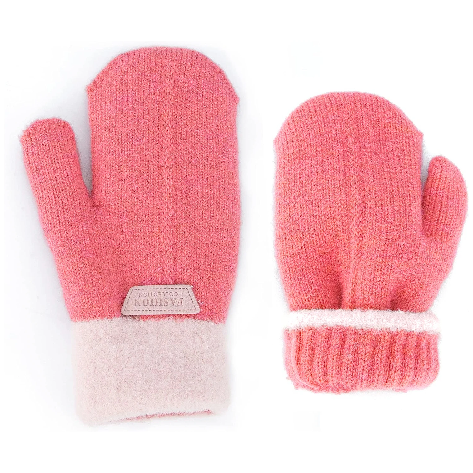 Warm Fleece Lined Kids Knit Mittens, Flexible Cuff Anti-drop Winter Outdoor Gloves for Boys Girls 4-8Y