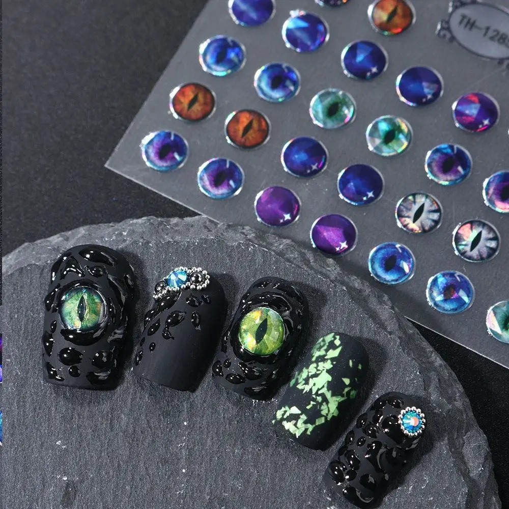 3D Simple Nail Art Stickers Green Blue Dinosaur Snake Cat Evil Eye Nail Decoration Dragon Eyes Foil Design Adhesive Nail Decals