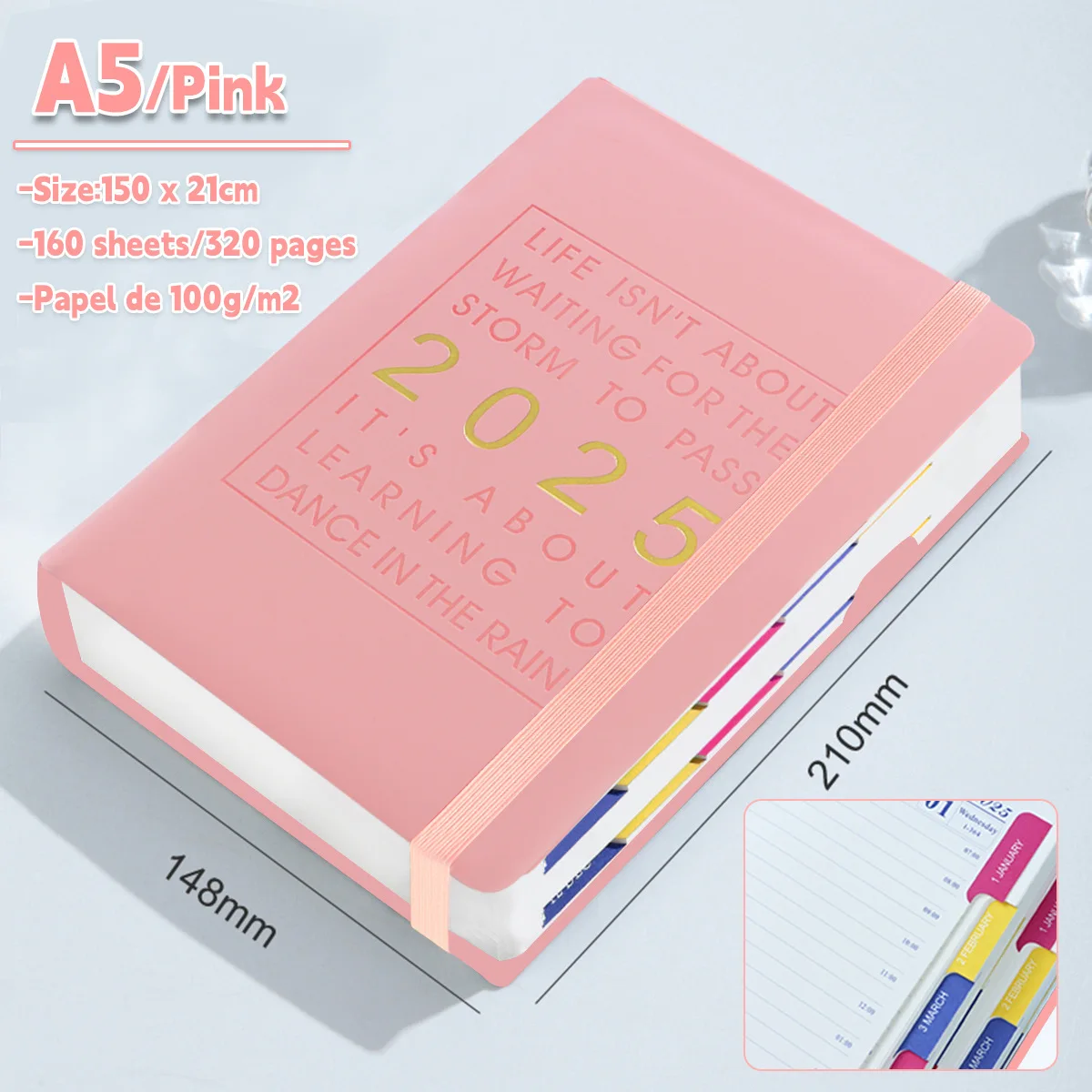 2025 Spot 365 Days Daily Plan Planner Schedule PU Cover English Inner Page Notebook school planner  agenda planner  undated