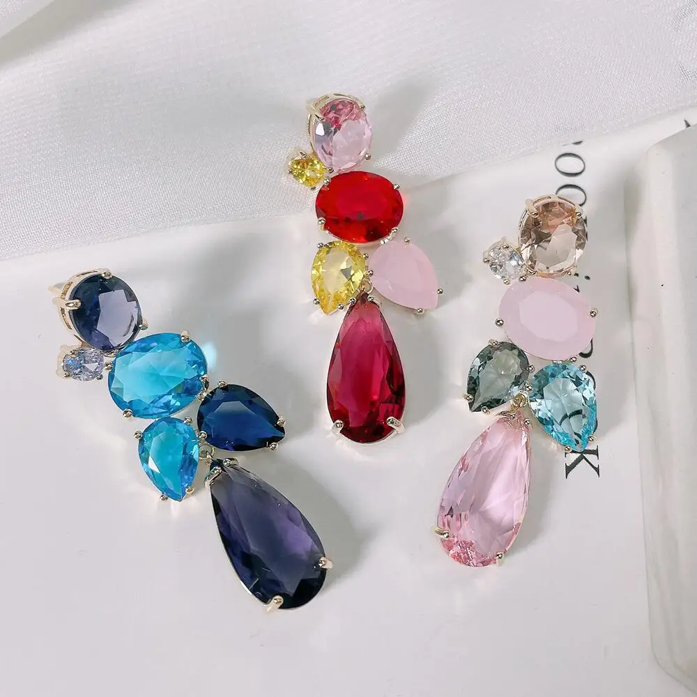 New Water Drop Dangle Women Fashion Cubic Zirconia Drop Earring Shining Color Big Stones Party Jewelry Wholesale