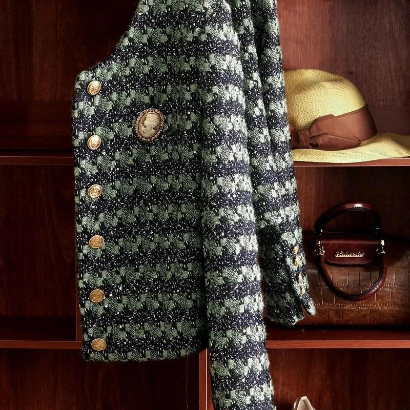 2024 Spring Autumn New Ladies Striped Fragrance Loose High Waist Suit Jacket Women's Short Blazer