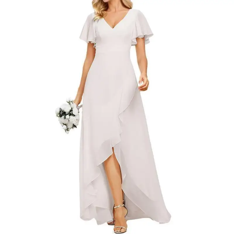 Célébration de mariage femme Double col oulder Bared neige blanche Dr Cleanfit H Version milieu de la vie t-shirt quart Sve lin