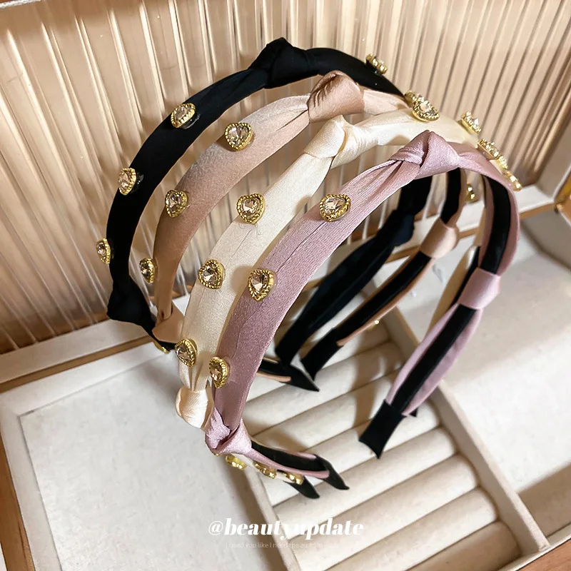 Expensive Elegant Silk Knotted Zircon Satin Hair Bands For Women Wedding Party Diamond Headband Luxury Gemstone Hair Accessories