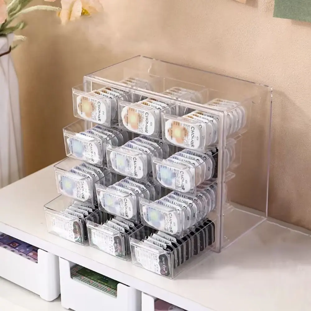 

6/9/12 Grids Desktop Storage Box Large Capacity Stackable Beauty Contact Lenses Cases Hanging Hole with handle