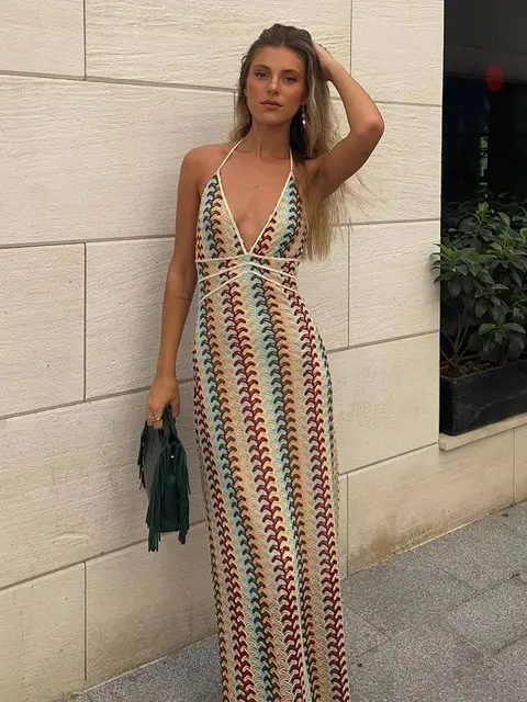 Damska letnia sukienka z głębokim dekoltem w szpic dla kobiet Seksowna sukienka z wysokim stanem bez rękawów bez pleców Elegancka sukienka plażowa na imprezę Vestidos