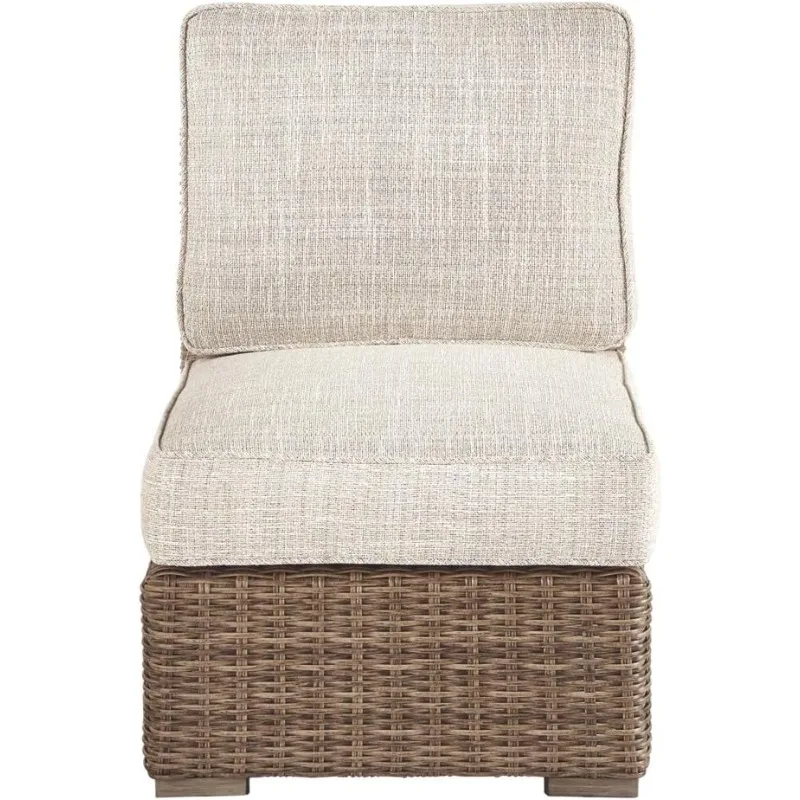 Beachcroft Patio Farmhouse Outdoor Wicker Cushioned Armless Chair, Beige Patio, Lawn & Garden›Patio Furniture & Accessories