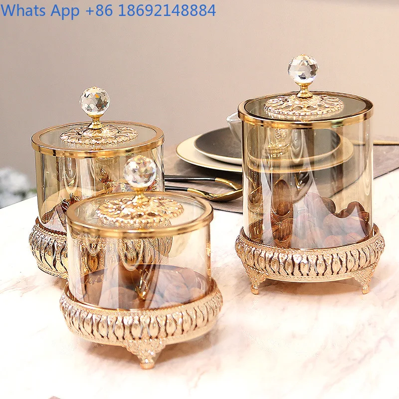 

American Style Glass Storage Jar with Lid Crystal Decoration Creative Living Room Coffee Table Light Luxury Carved Candy Jar