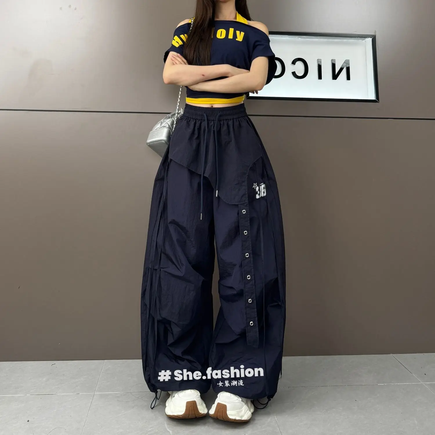 

Navy Blue Casual Wide Leg Pants 2026 Korean Version Loose High Waisted Age Reducing Pants