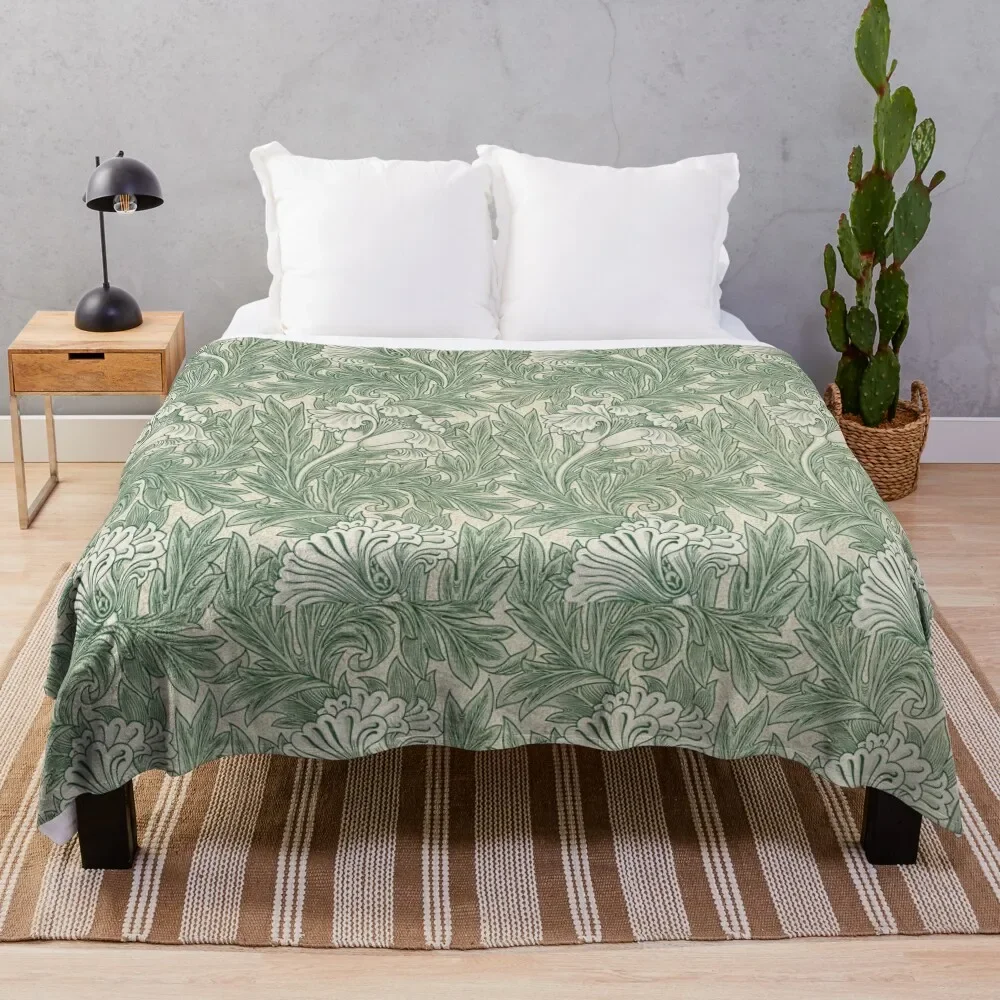 William Morris Vintage Green Tulip Floral Pattern Throw Blanket blankets and throws Sofas Blankets