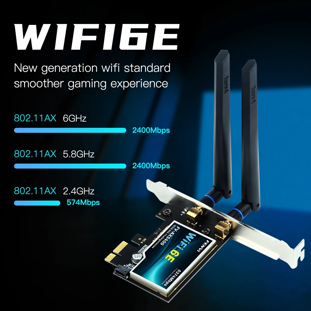 Imagem -03 - Fenvi-placa de Rede sem Fio para pc Wi-fi 6e Ax210 Pcie Bluetooth 5.3 Tri Band 2.4g 5g 6ghz 802.11ax Wifi6 10 11