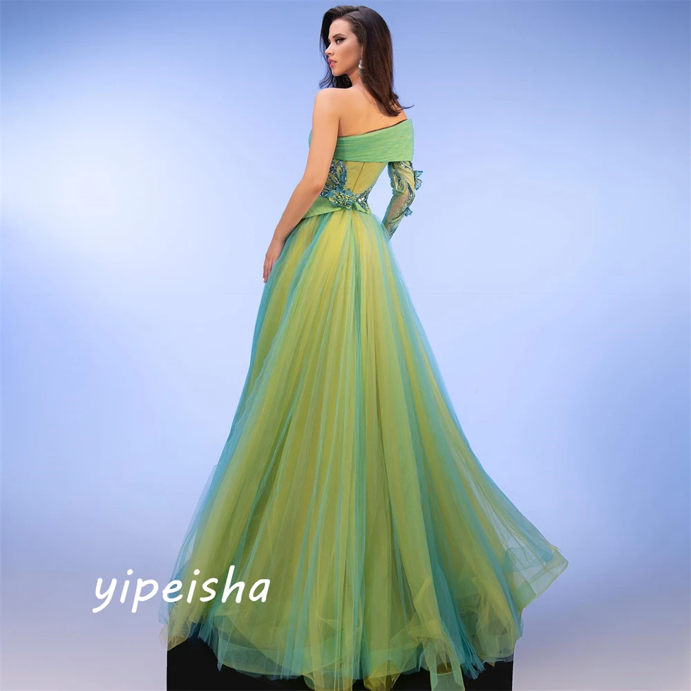 Yipeisha Matching Women One-shoulder Ball Gown Celebrity  Applique Draped Floor Length Organza Evening Vestido