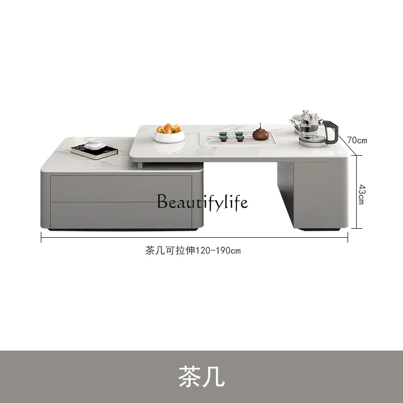 LXRock slab kung fu tea table integrated living room household retractable tea table modern simple TV cabinet combinationSSS