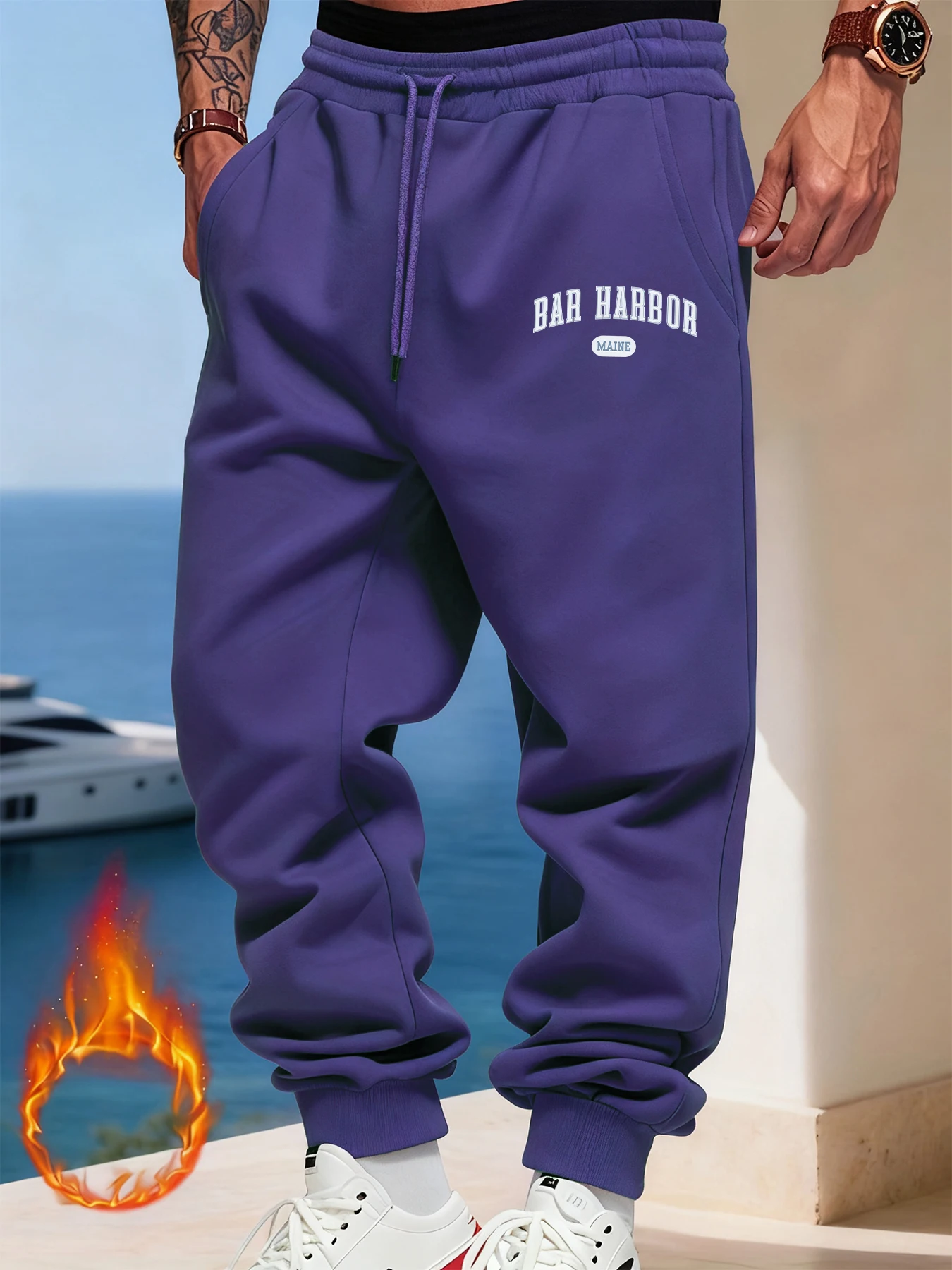 

Bar Harbor Maine Design Man Sweatpants Pocket Warm Britches Comfortable Street Long Pants Y2K Hip Hop All-Match Trousers