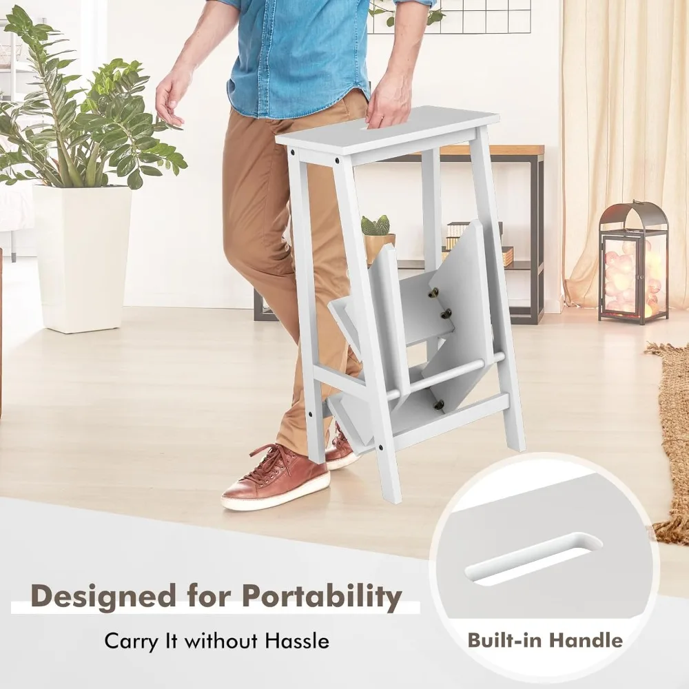 مقعد DORTALA ذو 3 طبقات قابل للطي، مقعد كرسي سلم متعدد الوظائف من الخشب المطاطي، مقعد أدوات محمول، حامل زهور، 200 رطل C #5