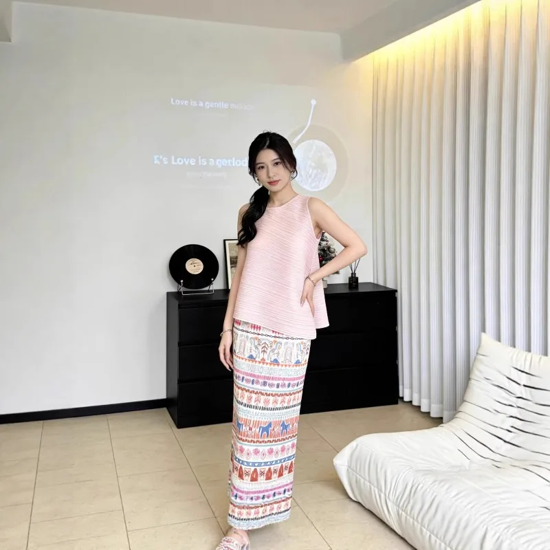 Miyake Pleated Skirt Women's Summer 2026 New Fashion Casual Pleated Skirt Slim Fit Printed Comfortable Pleated Design Pleat