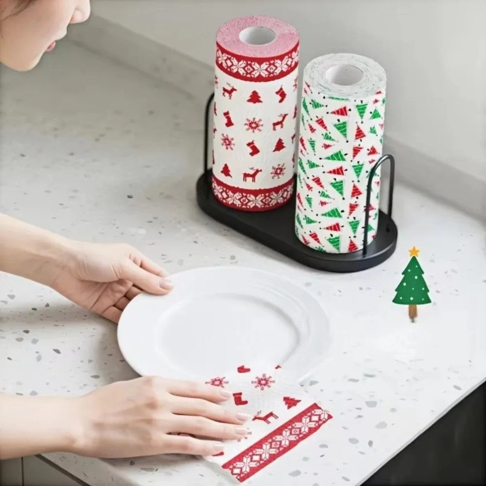 Disposable Christmas Kitchen Paper Thick Three-Layer Wet Dry Dual-Use Christmas Paper Towels Household Roll Paper