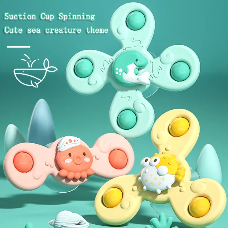 3Pcs/Set Baby Bath Toys Funny Bathing Sucker Spinner Suction Cup Cartoon Rattles Fidget Educational Toys Suction Cup Spinning