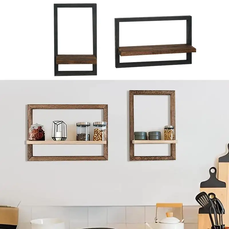 Wall Mounted Shelves 2 Pieces Set Wood Shelf Lightweight Mounting Brackets For Greenery Trophies Vases Decorations Photos