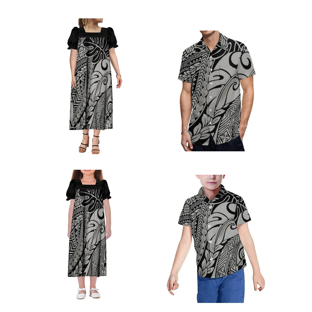 Samoa Fiji Islands Print Custom Wholesale Polynesian Home Set Women Girls Mumu Long Skirt Męska koszula Moda Zestaw z krótkim rękawem