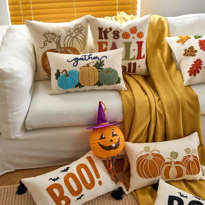 Autumn Pumpkin Decoration Pillow Protector 30x50 Halloween Pillowcase with Zipper Vintage Halloween Couch Cushion Covers