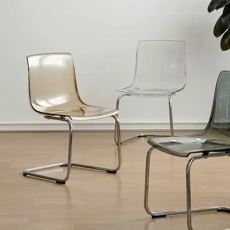 เก้าอี้รับประทานอาหารท่อ PC + เหล็กที่มีการออกแบบอะคริลิคใสและเสน่ห์สแกนดิเนเวียนที่เรียบง่าย ความจุในการโหลด 300 กก.
