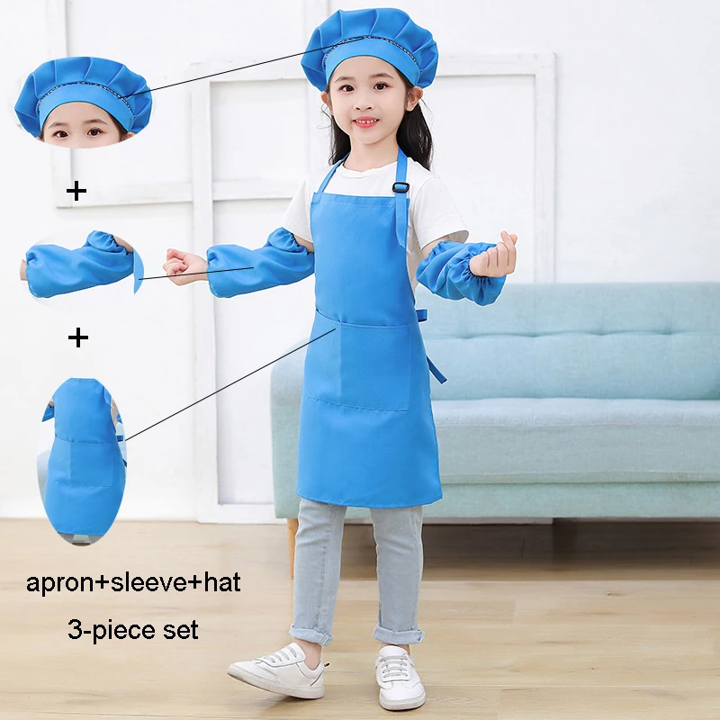 

Children's apron painting suit, children's anti fouling apron, kindergarten cover, apron+sleeve+hat 3-piece set