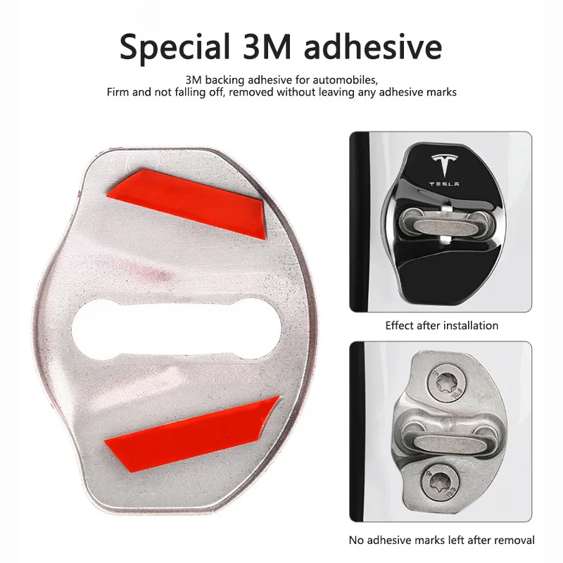 4 قطعة قفل باب السيارة من الفولاذ المقاوم للصدأ أغطية حماية قفل الباب أبازيم ل تسلا نموذج Y نموذج 3 2017-2023/نموذج 3 هايلاند 2024 #6