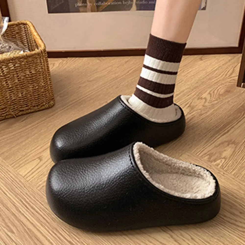 

36-41 Women's Plush Slippers Keep Warm Anti-slip Warm Plush Slippers Waterproof Upper Thick Sole Winter House Shoes Outdoor Use